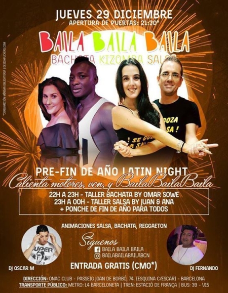 Pre-Fin de año LATIN NIGHT "Taller de Bachata & Salsa"