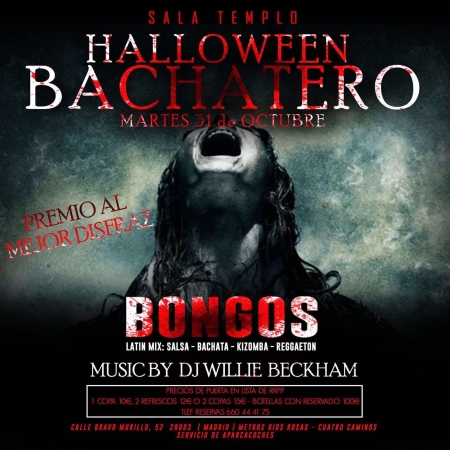Martes 31 de Octubre, Halloween Bachatero en BONGOS -Sala Templo-. 