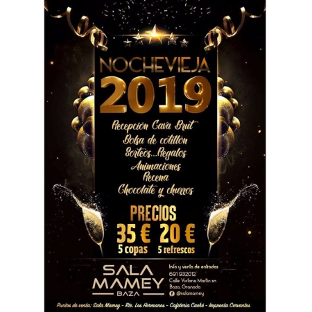 Cotillón Nochevieja 2019 en Sala Mamey | Bono 5 copas